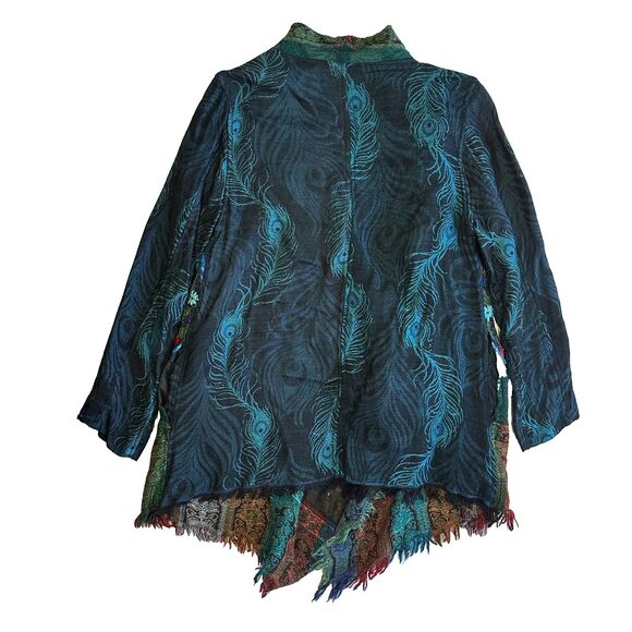 Soft Surroundings Embroidered Peacock Feather Kimono Cardigan Jacket Women's S - Picture 14 of 15